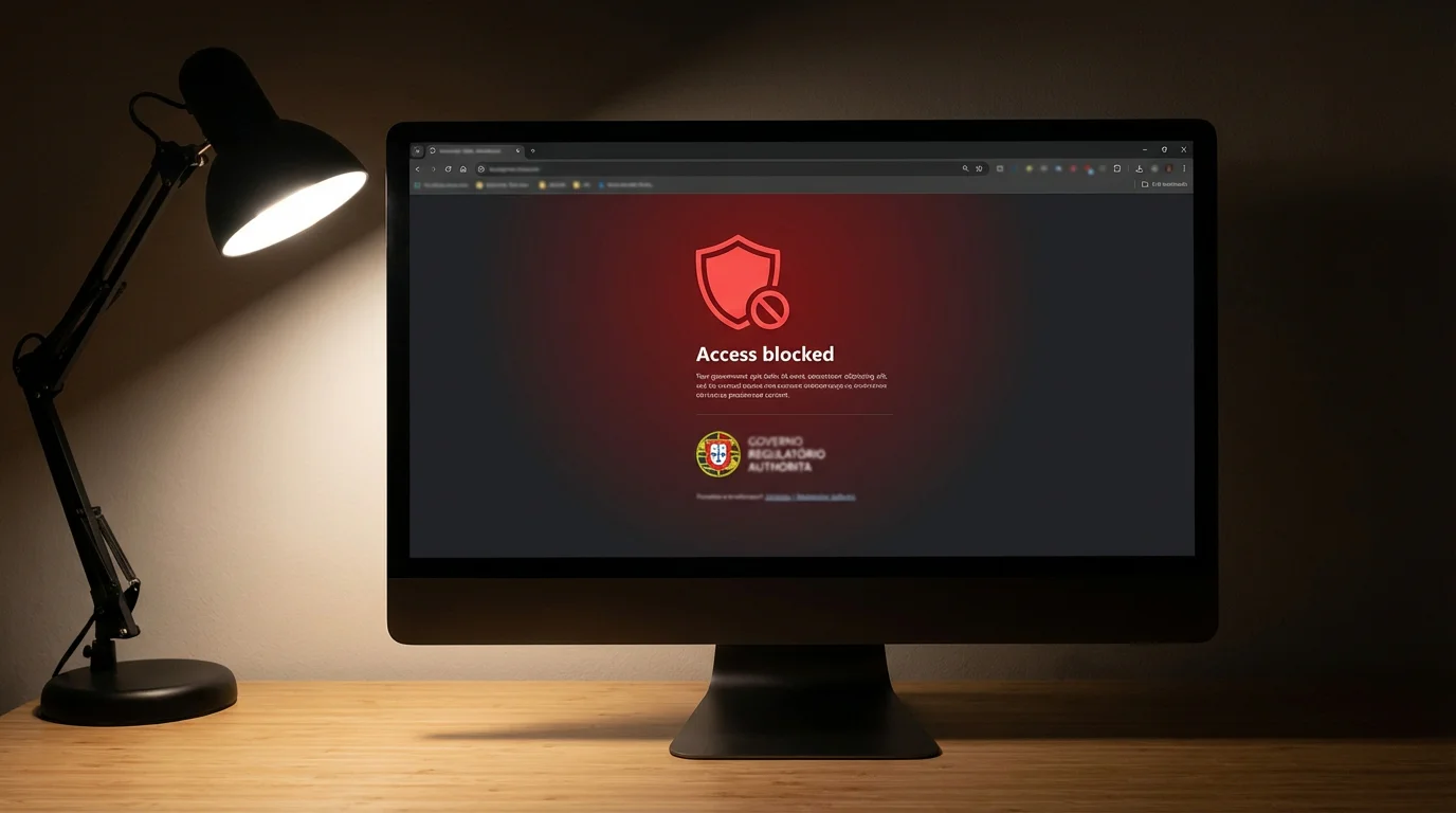 Ecrã de navegador com mensagem de site bloqueado pelo SRIJ